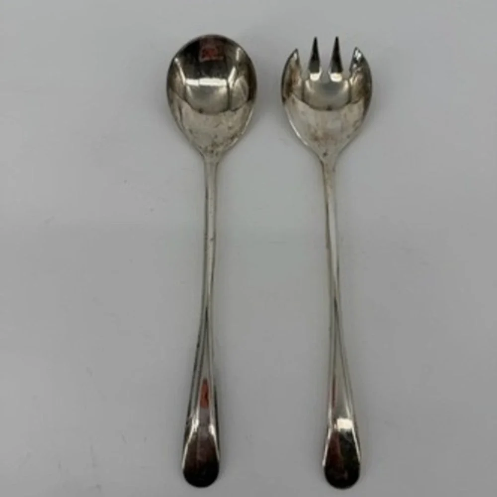Vintage Italian Silver Plated Salad Serving Fork and Spoon Set Made in Italy